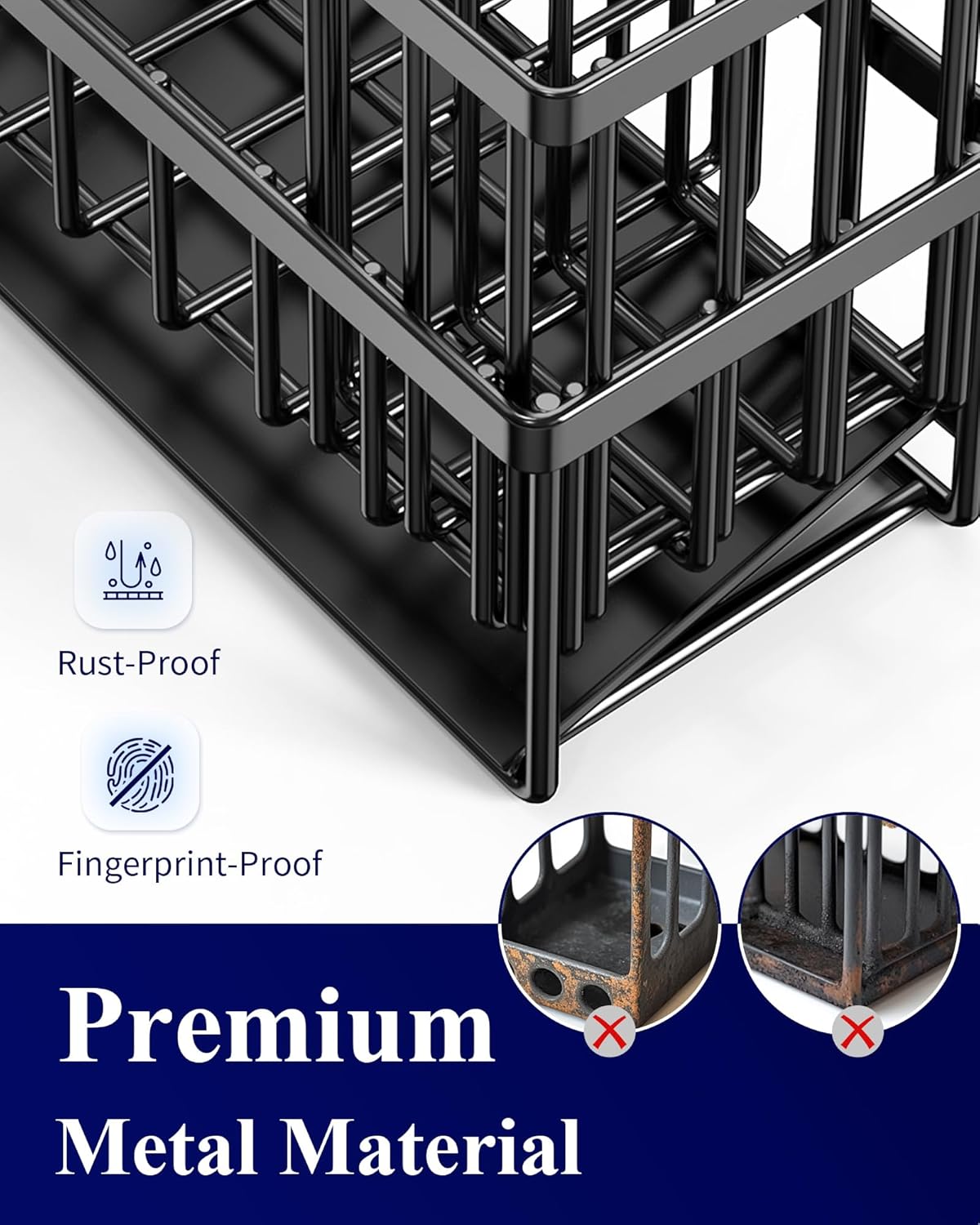 Kitsure Sponge Holder - Rustproof Stainless Steel Sink Caddy for Kitchen Organization | 7.9" x 3.7" x 6.2", Black