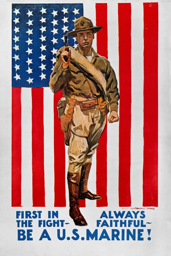 World War I US Marines NFirst In The Fight American World War I Marine Corps Recruiting Poster C1918 By James Montgomery Flagg Poster Print by (24 x 36)