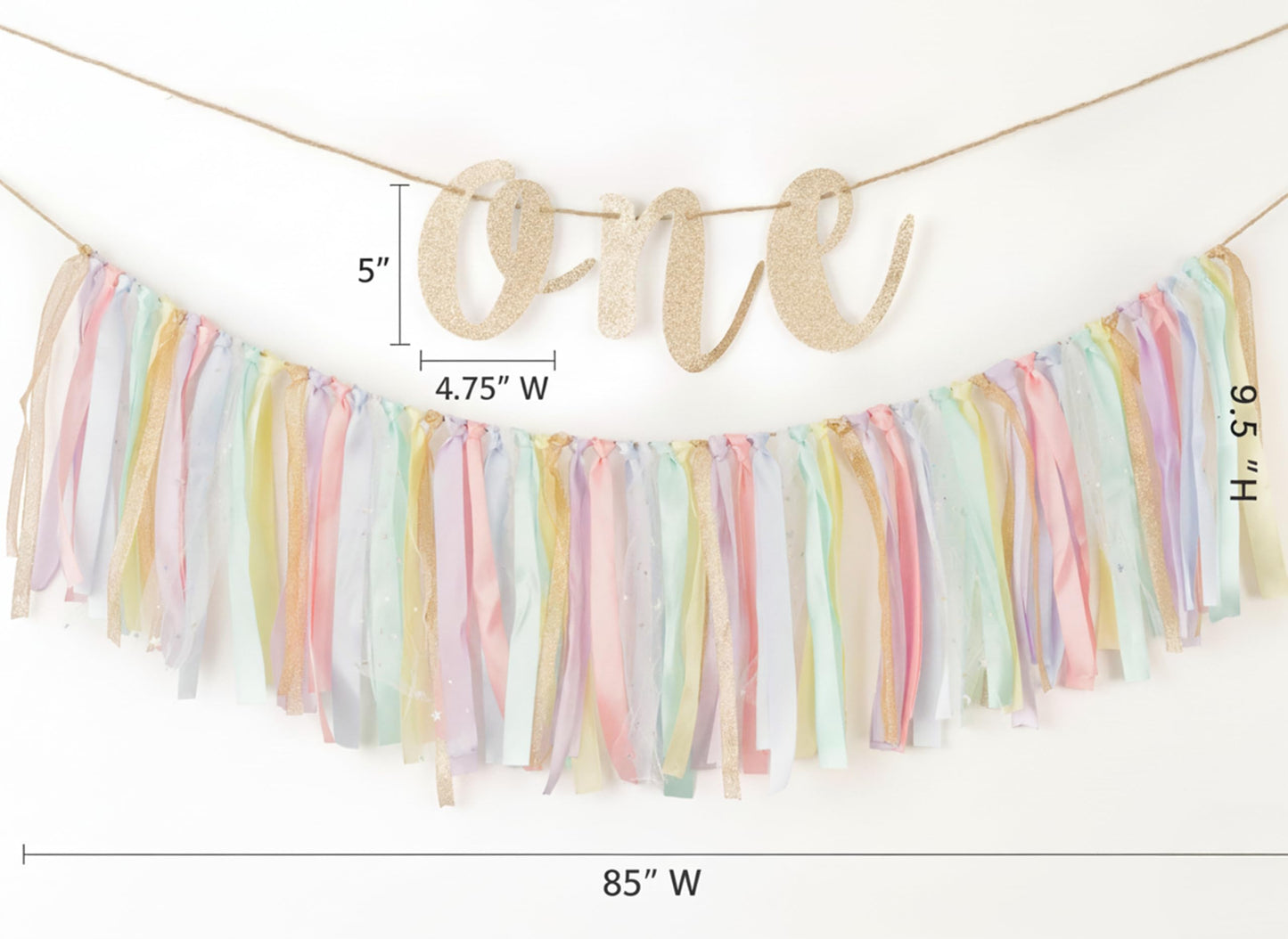 PapaKit Girls 1st Birthday High Chair Premium Decoration Set - Pastel Rainbow Ribbon Garland, Crown, One Banner & Cake Topper | Unicorn, Donut & Ice Cream Theme Cake Smash Photo Pro