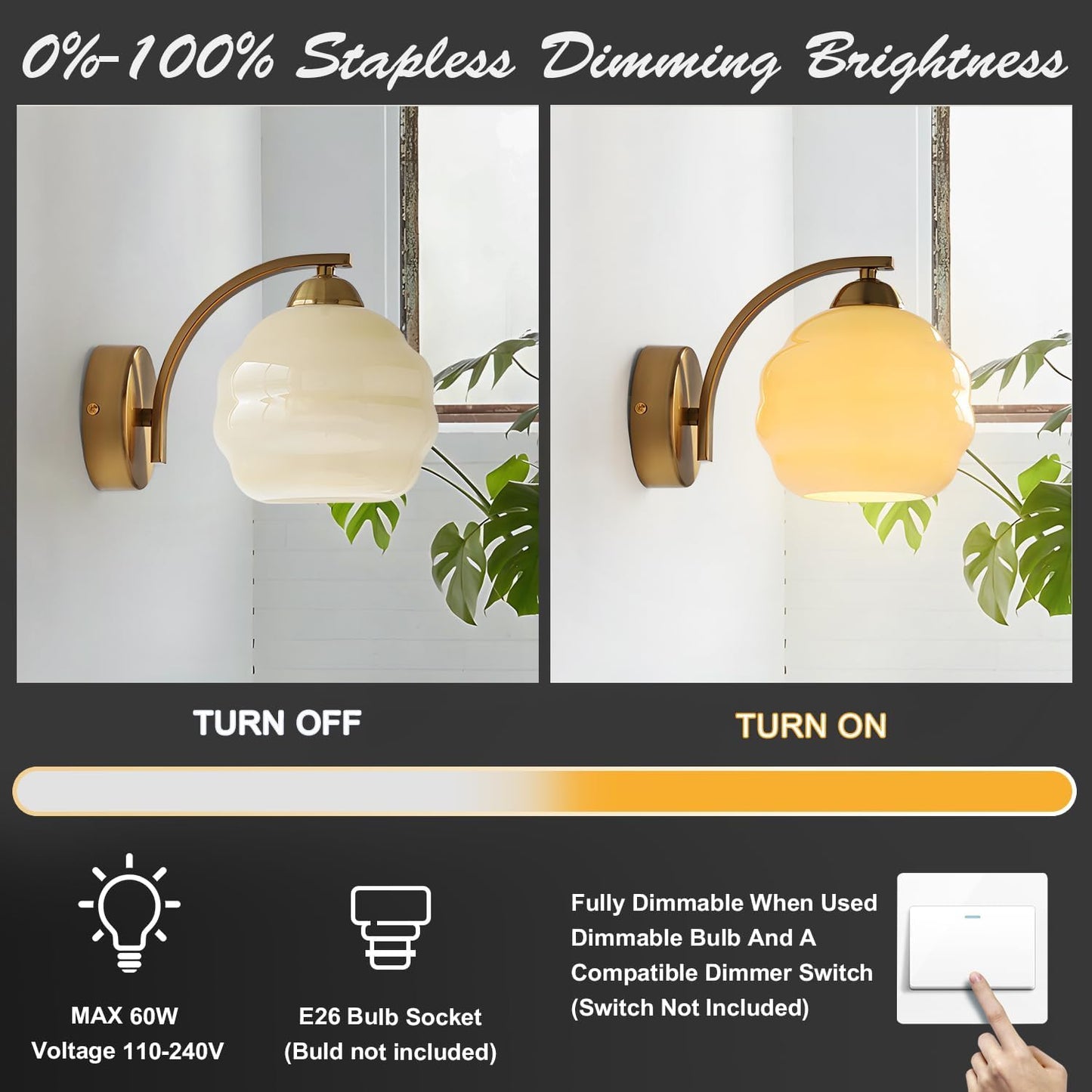 Gold Wall Sconce 1-Light Modern Wall Lighting Fixture Farmhouse Vanity Sconces Lights with Milk White Glass Shade Indoor Wall Sconce Lamp Wall Mount Light Fixture for Bedroom MWL02-1A