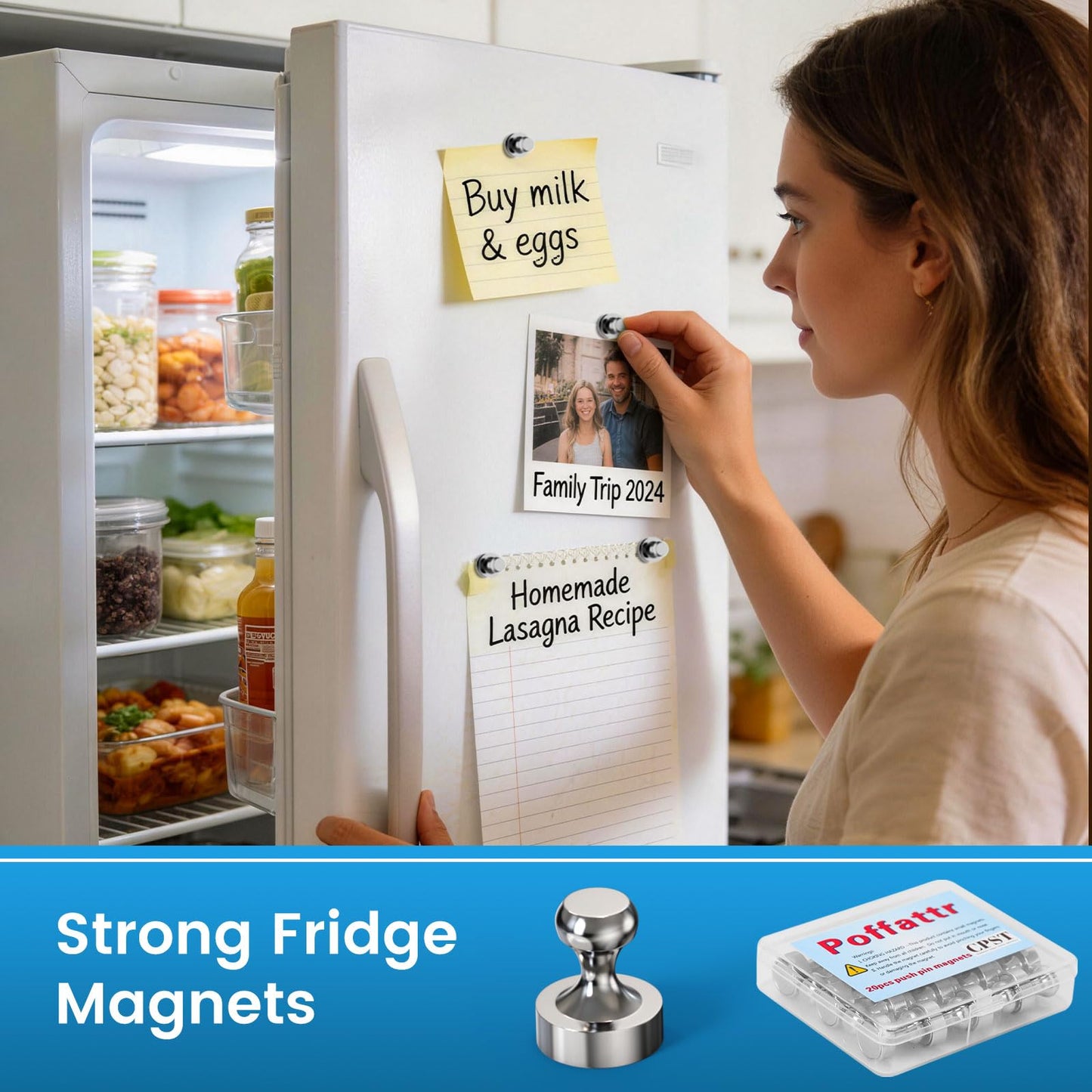 Fridge Magnets, Refrigerator Magnets, 20PCS Small Strong Magnets for Whiteboard, Magnetic Push Pins Perfect for Office Classroom Kitchen Accessories Sliver