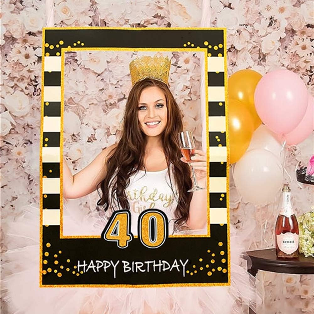 LaVenty Black Gold Glitter 40th Birthday Party Photo Booth Props 40th Birthday Photo Frame Birthday Photo Frame Party Photo Booth Props Birthday Party Decorations Supplies