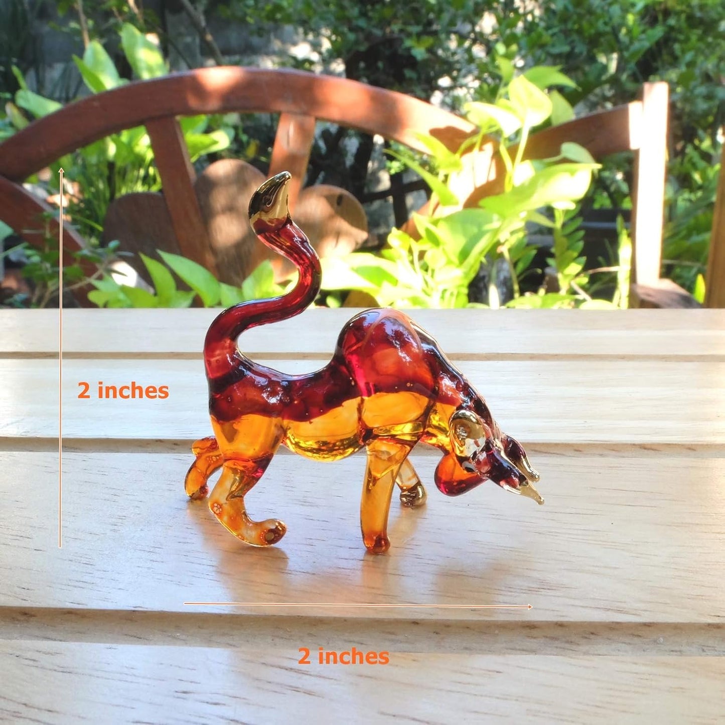 Miniature Handmade Blown Glass Brown Bull Figurine - Unique Collectible Garden Decor