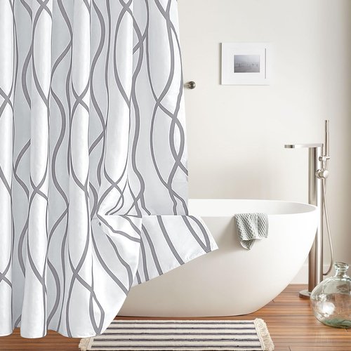 Biscaynebay Textured Fabric Shower Curtain 72 Inches by 72 Inches, Silver Grey Striped Printed Linen Modern Hotel Luxury Quality Cloth Bathroom Curtains Machine Washable