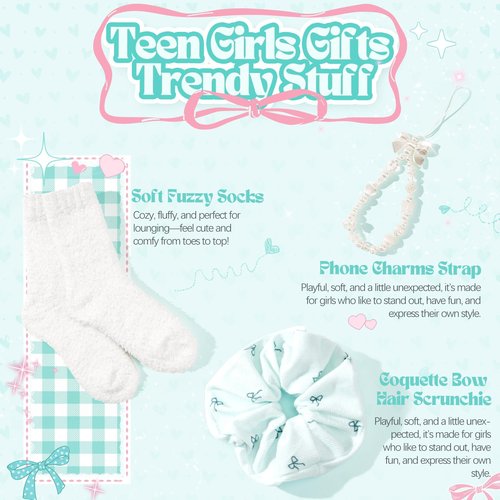 Gifts for Teen Girls, Teen Girl Gifts Trendy Stuff, Coquette Cute Bow Birthday Christmas Ideas Valentines Day Gift for Teen Girls Teenage Tween Daughter Sister Friend 14-16 16-18 Preppy Box Set
