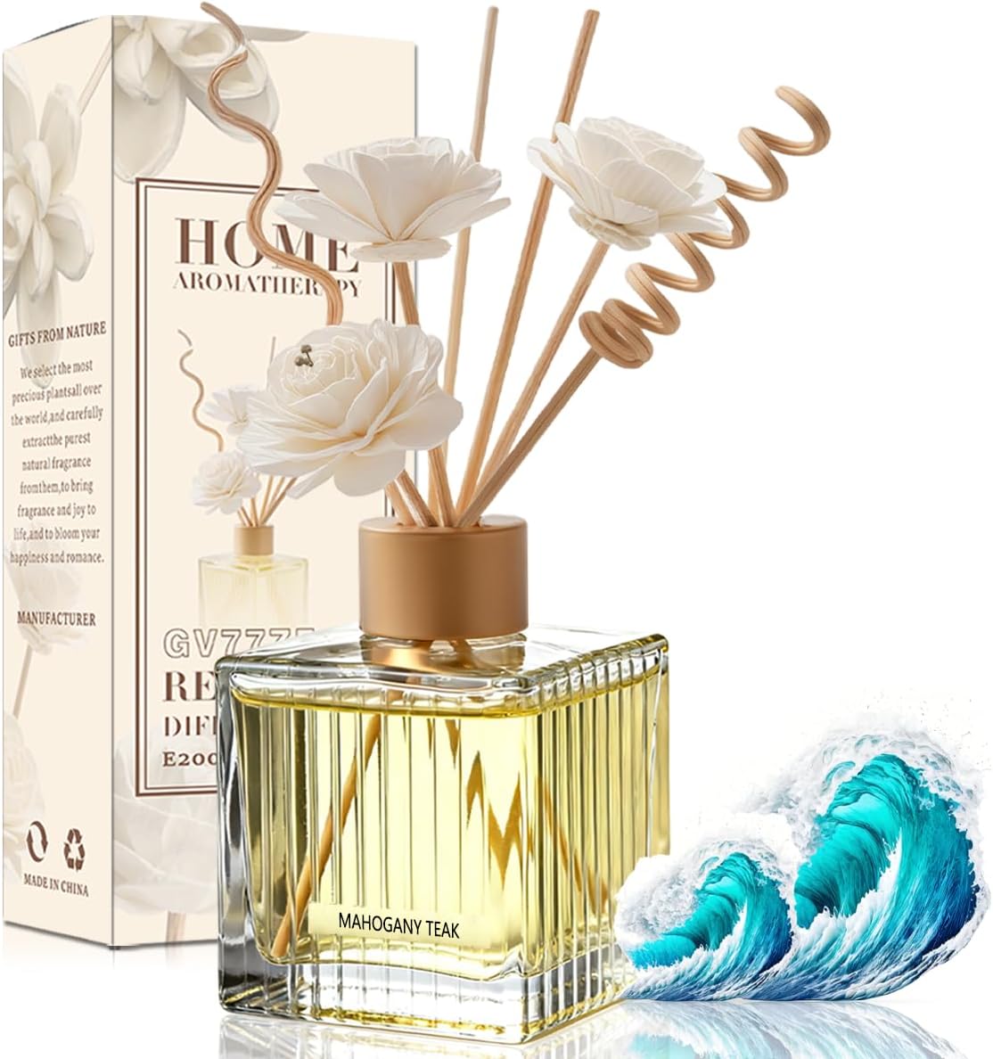 Ocean Breeze Reed Diffuser - 6.7 oz Glass Bottle with 4 Rattan Sticks & 3 Dried Flowers | Long-Lasting Aromatherapy for Home & Office
