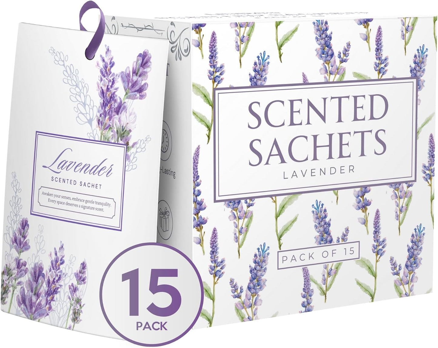 Skiennix Lavender Scented Sachets - 15 Pack Drawer & Closet Fresheners for a Refreshing Aroma