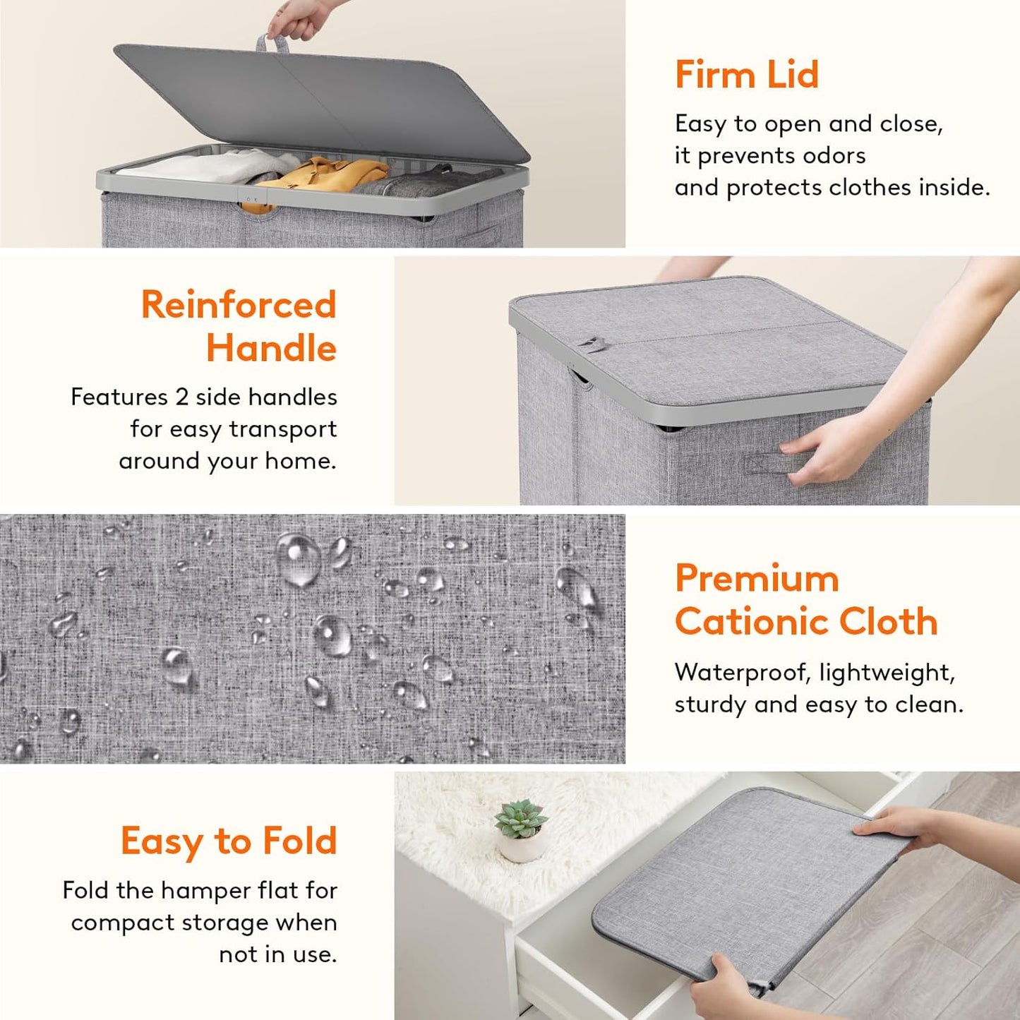 Lifewit 165L Large Laundry Basket - Foldable Hamper with Lid & Removable Bag | Light Gray