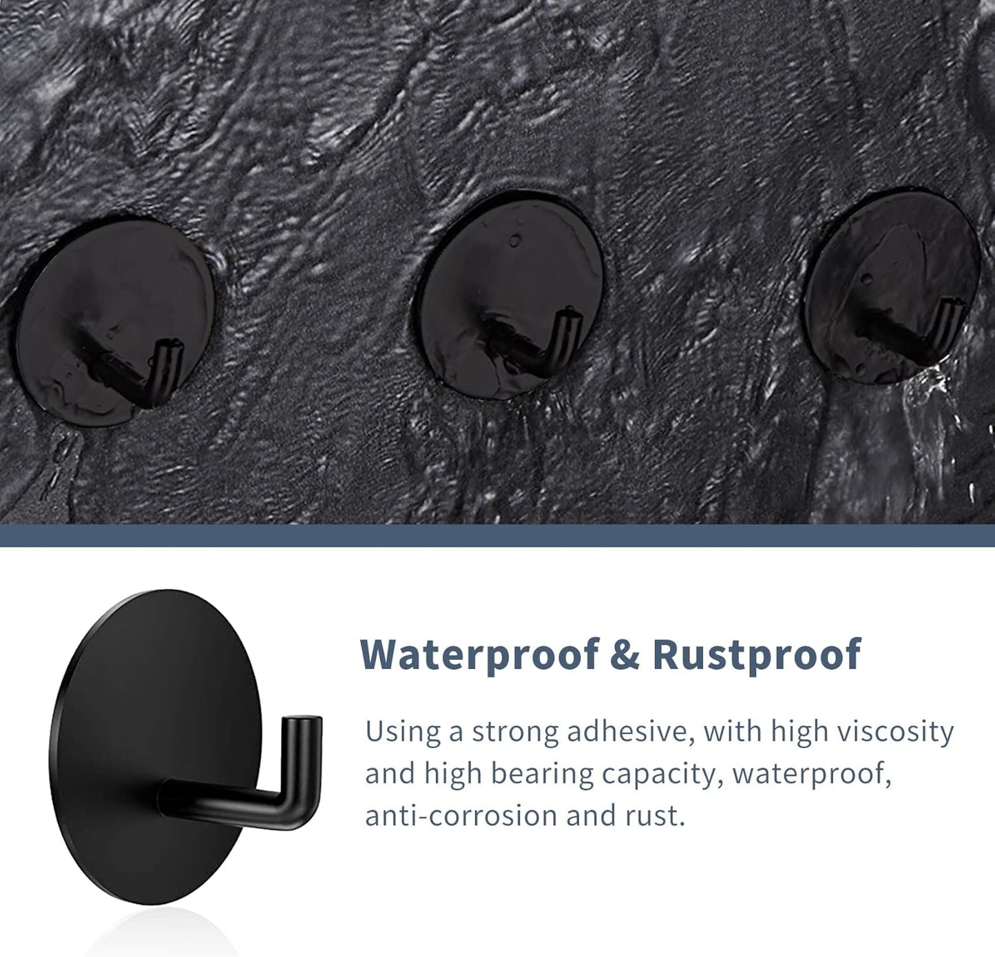 Rise Age Heavy Duty Adhesive Hooks - Waterproof Shower Hooks for Loofahs, Towels & Robes | 4 Pack, Black Stainless Steel