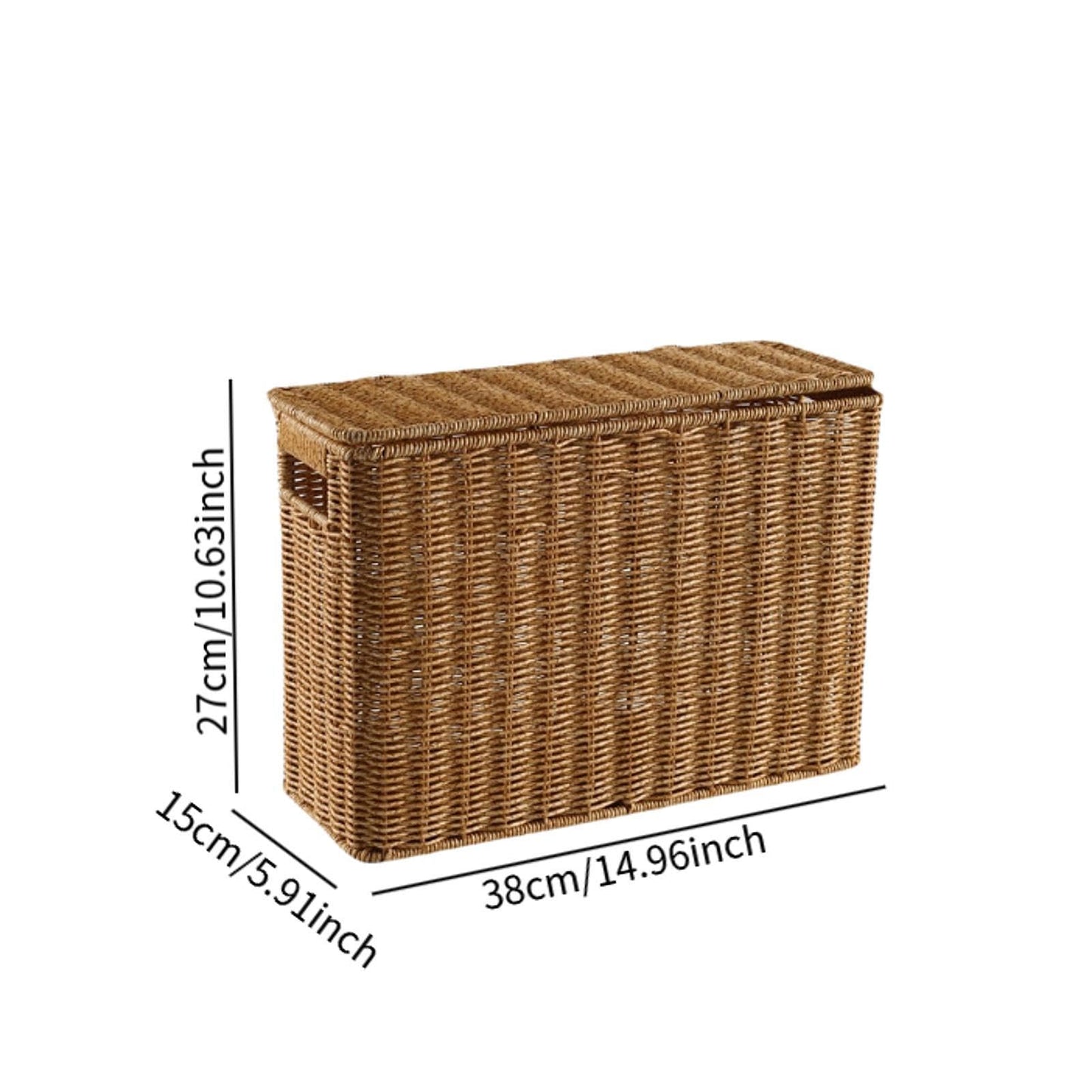 Generic Narrow and Tall Storage Box Woven Storage Basket with Lid Lightweight Decorative Storage Bin with Handle for Bedroom Clothing, S