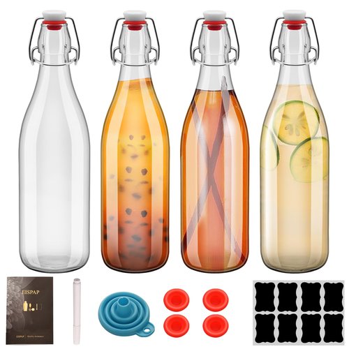 4Pcs 25oz Swing Top Glass Bottles 750ml, Flip Top Glass Bottle with Airtight Lid for Fermentation, Kombucha, Mead, Vanilla Extract, Coquito, Vinegar, Beer, Kefir, Wine, Soda, Juice, for Home Brewing