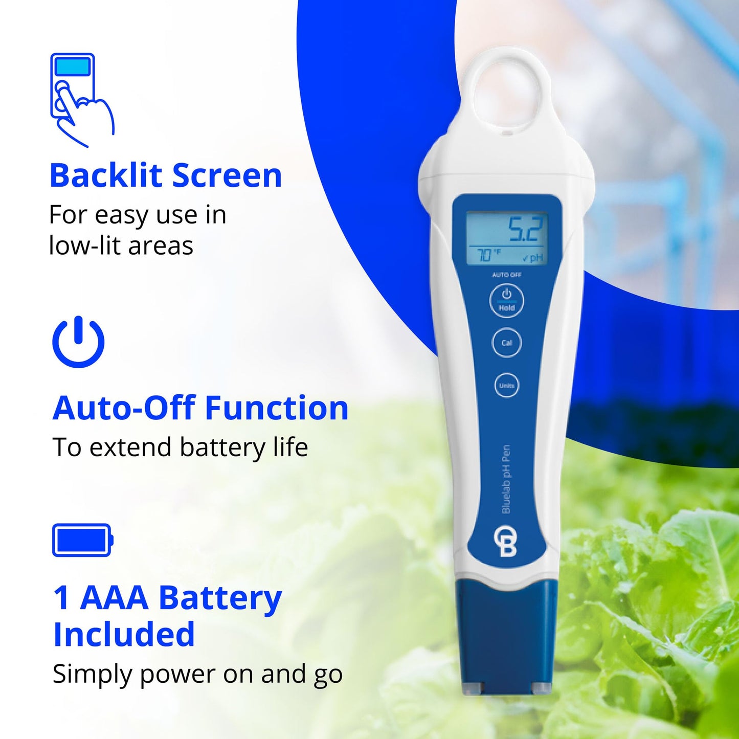 Bluelab pH Pen - ± 0.1 pH Accurate, Durable Double Junction Probe, Waterproof & Floats, Auto Temperature Compensation, Easy Calibration - Made in NZ