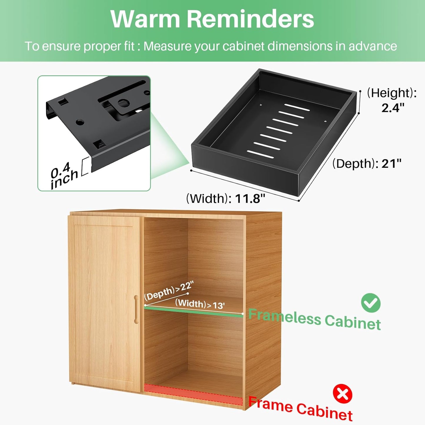 Skiennix Pull-Out Cabinet Organizer - Heavy Duty Slide-Out Drawers for Kitchen & Bathroom | 21" Deep, 11.8" Wide, Black