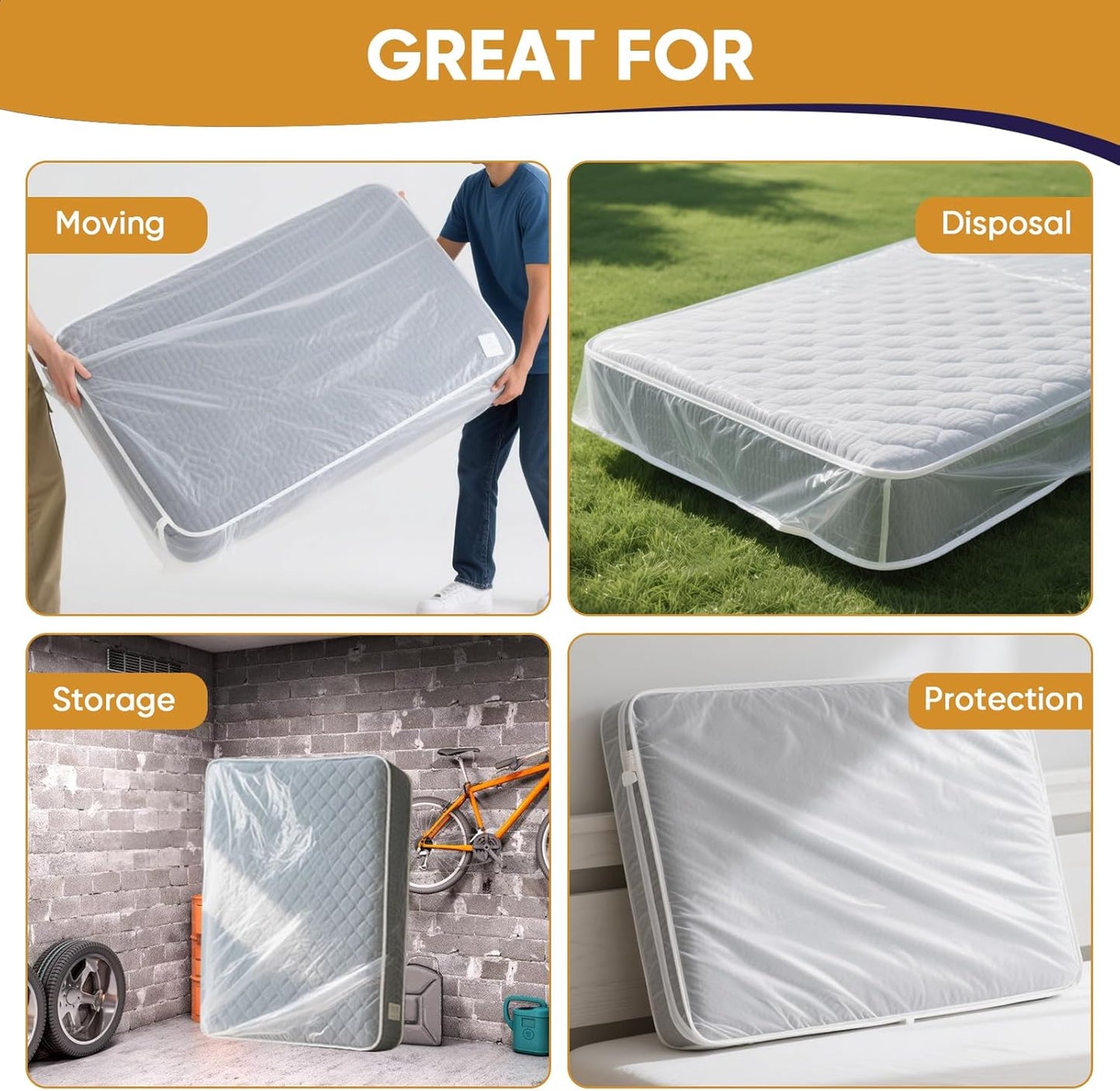 Skiennix King/California King Mattress Bag - Waterproof Plastic Cover for Moving & Disposal | 2 Pack