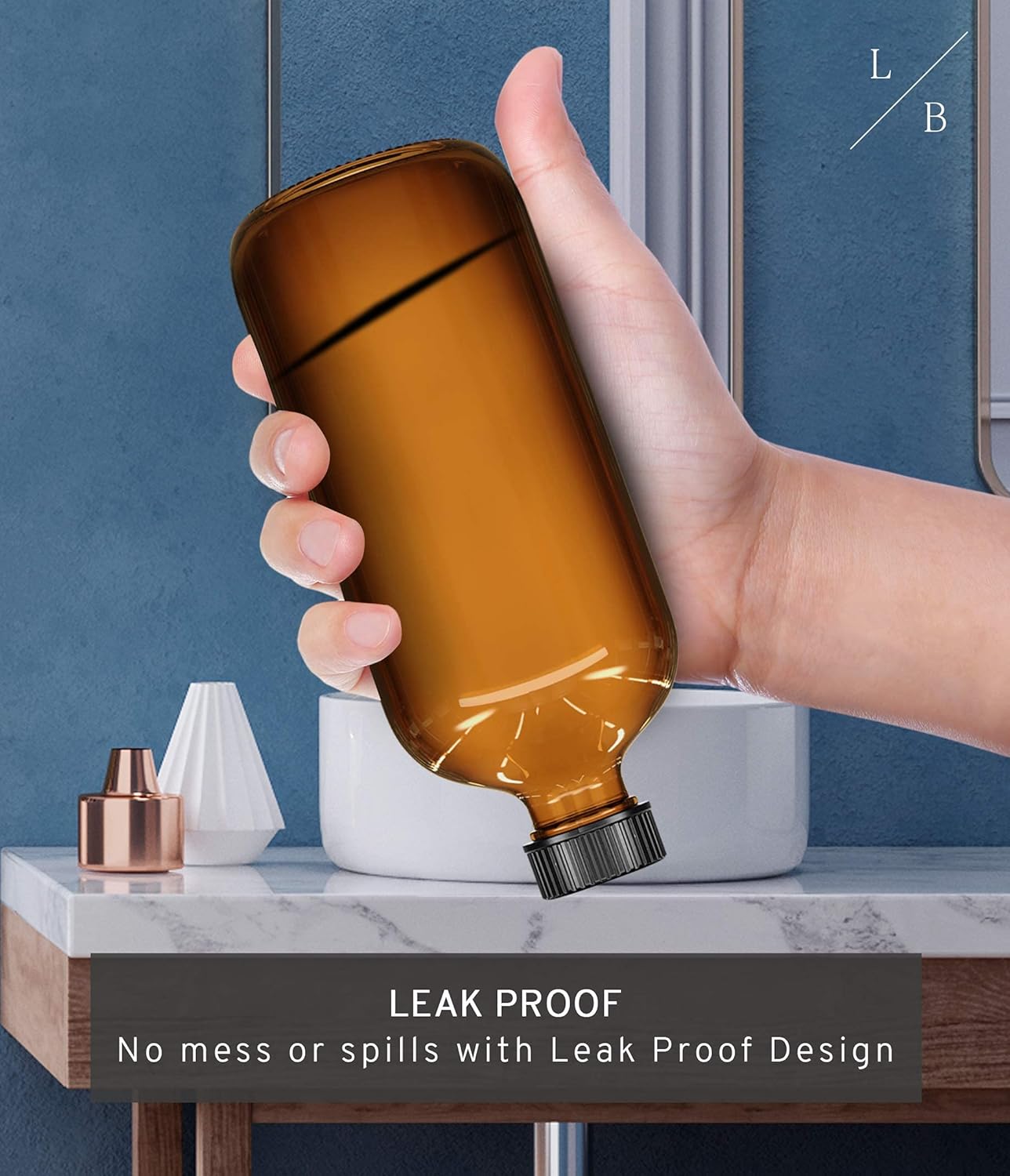 LiBa Amber Glass Spray Bottles - 16 oz Refillable Spray Bottles for Cleaning & Essential Oils | Adjustable Nozzle