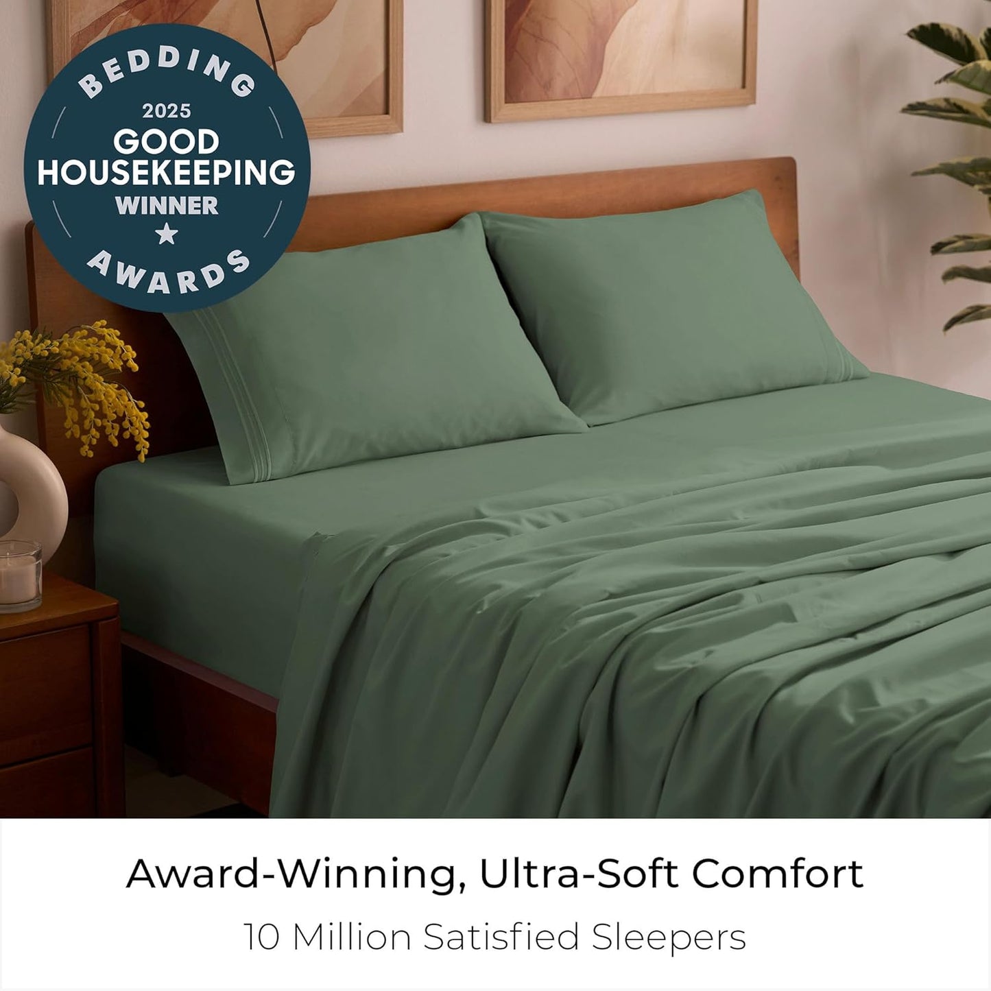 Mellanni Full Sheets Set - 4 PC Hotel Luxury Bedding | Extra Soft, Cooling, Wrinkle-Resistant (Full, Sage)