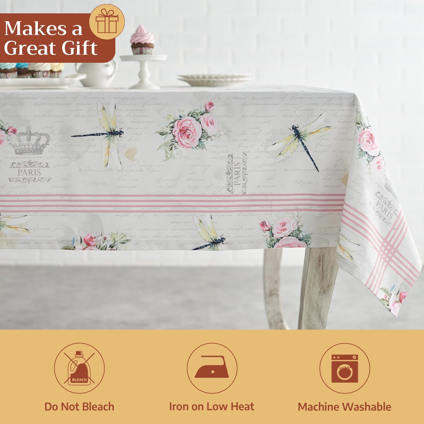Maison d' Hermine Table Cloth Square Table 100% Cotton 60 x 60 Inches Tablecloth Reusable Decorative for Dining Kitchen Room Farmhouse Home Gifts for Mothers Day Spring Summer - Champ De Mars