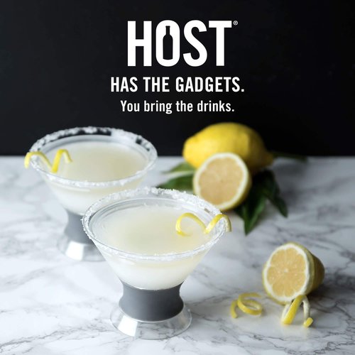 Host Freeze Insulated Martini Cooling Cups for Espresso Martinis, Gifts for Mom, Housewarming Gifts for Women, Plastic Freezer Gel Chiller Double Wall Stemless Cocktail Glasses, Set of 2, 9 oz, Gray
