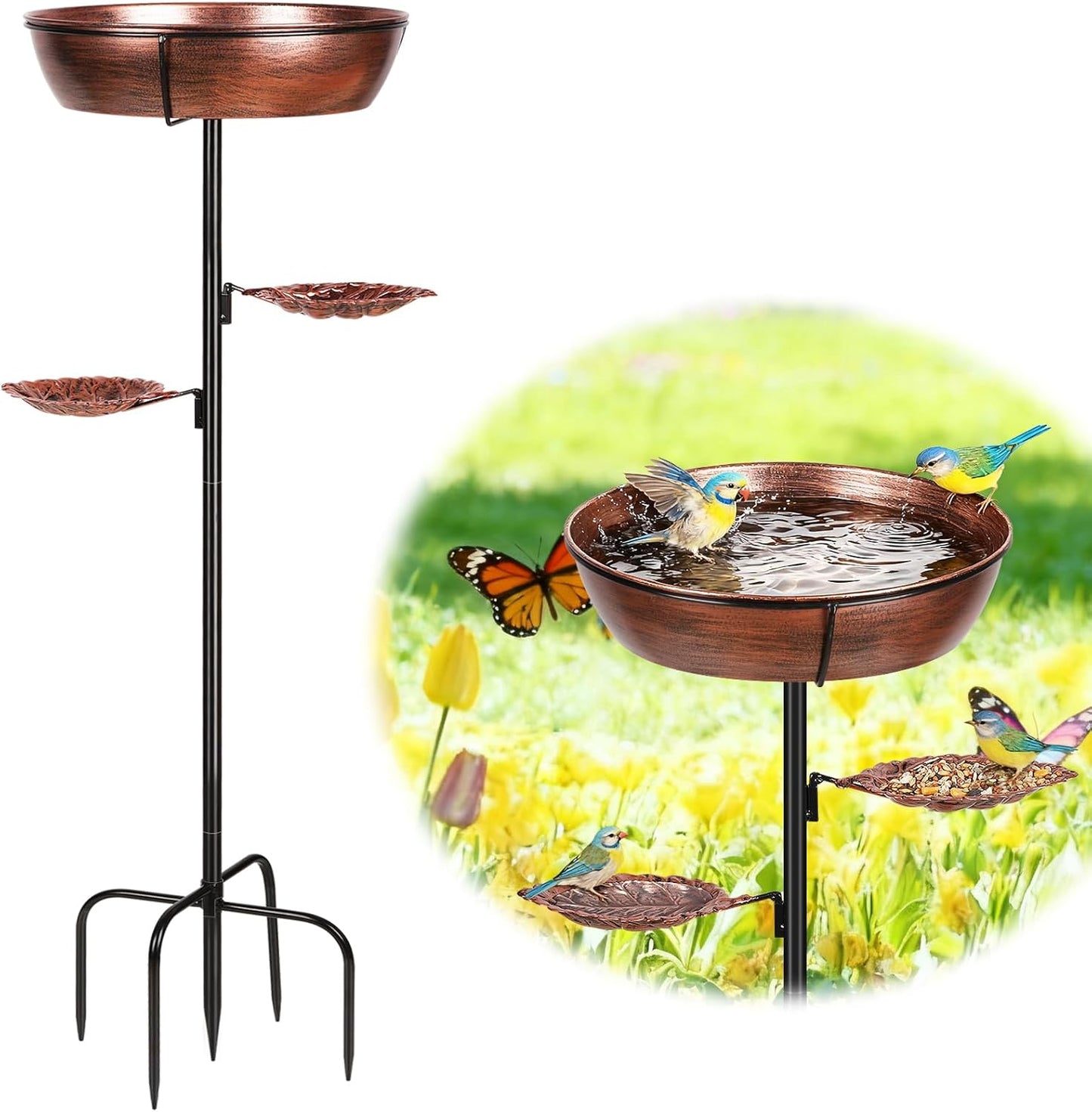 Metal Bird Bath - Heavy-Duty Outdoor Garden Feeder with Removable Bowl | Rust-Proof Bronze Design