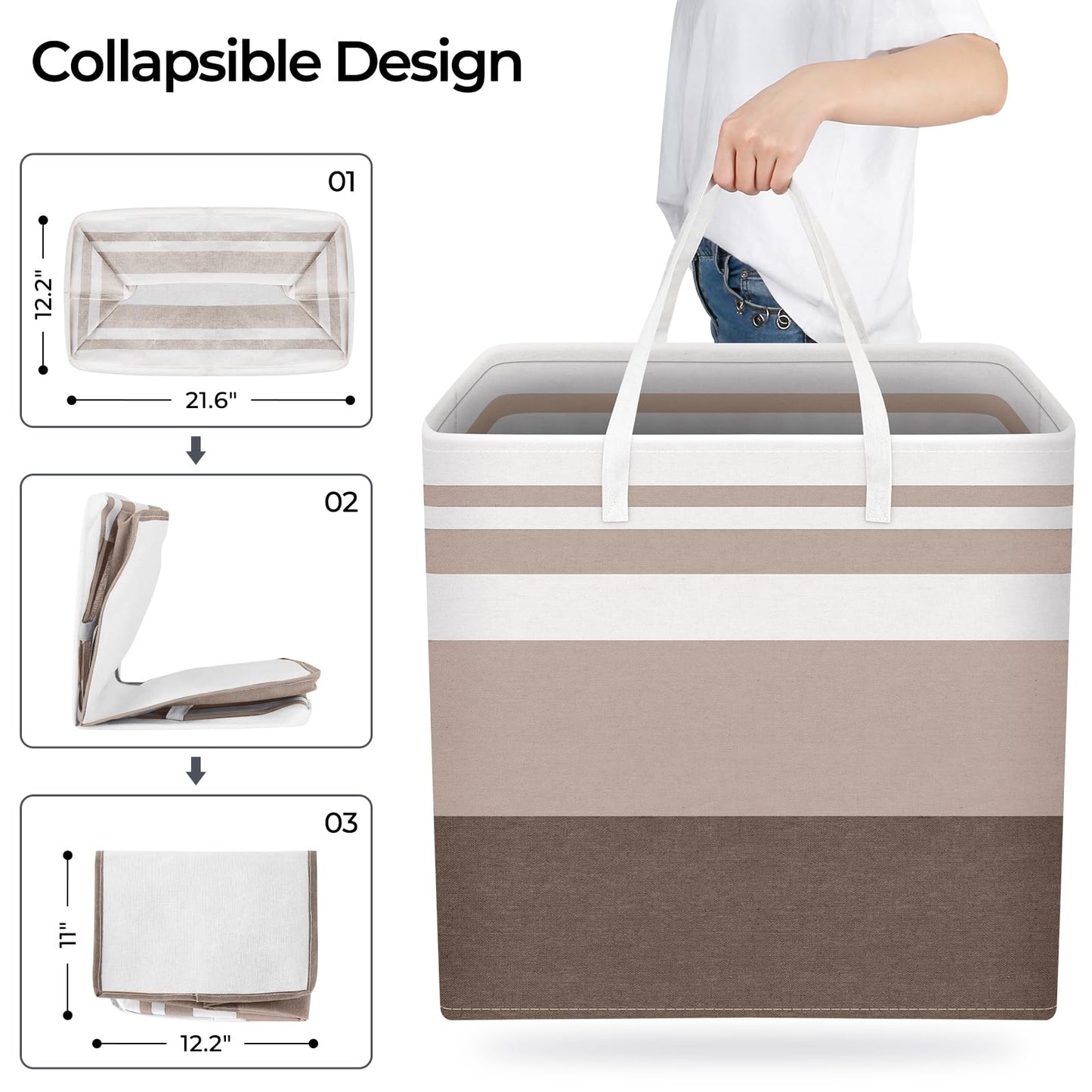 HomeHacks 2-Pack Large Laundry Basket, Waterproof, Freestanding Laundry Hamper, Collapsible Tall Clothes Hamper with Extended Handles for Clothes Toys in the Dorm and Family (Brown, 100L)