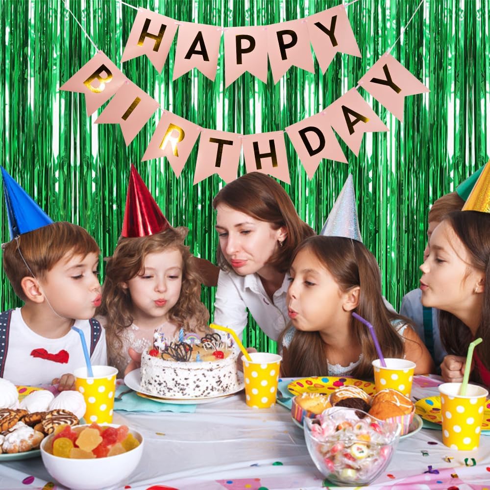 Skiennix Green Metallic Tinsel Foil Fringe Curtains - 10 Pack Photo Booth Props for Parties & Celebrations