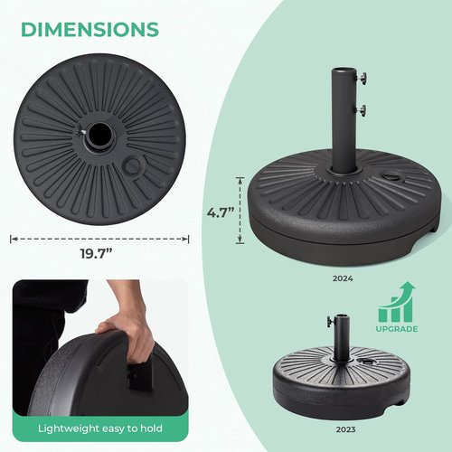 JEAREY Patio Umbrella Stand - 81.5lb Max Capacity Heavy Duty Water-Filled Base | Black
