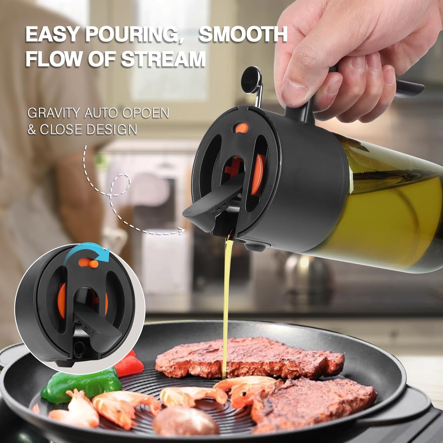 Skiennix 2-In-1 Light-Blocking Dark Oil Sprayer - 500ml Glass Olive Oil Dispenser, Even Spray for Cooking & BBQ - Dark Green