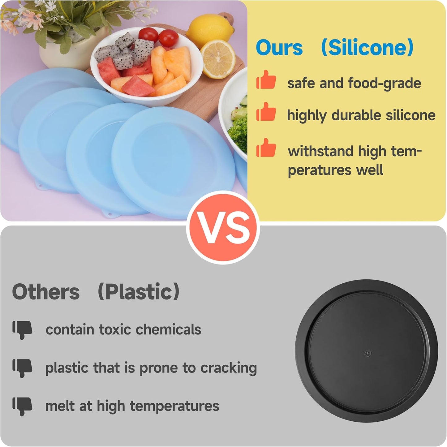 Skiennix 4 Pack Silicone Lids - Microwave & Dishwasher Safe for Corelle Vitrelle 28-Oz Bowls