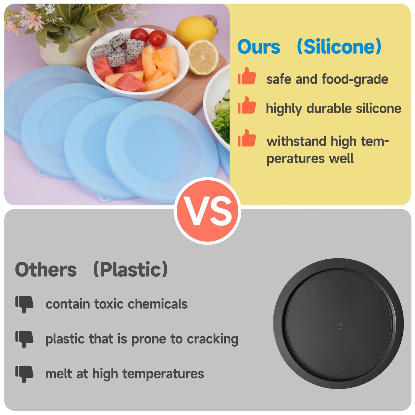 Purekra 4 Pack Silicone Lids for Corelle Vitrelle 428-PC 28-Oz Soup/Cereal Bowls, Freezer & Microwave & Dishwasher Safe (Bowl not included)