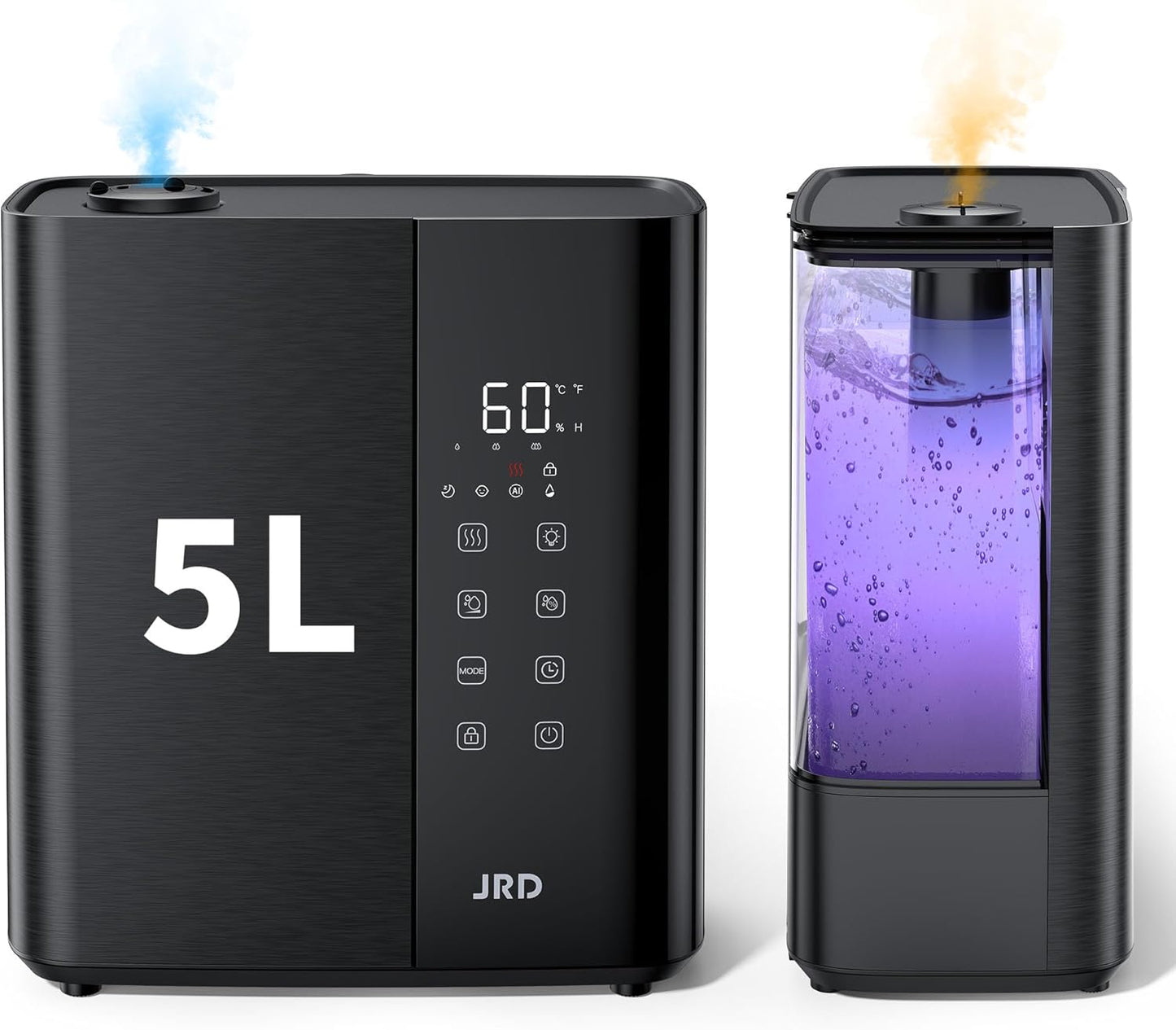 JRD Ultrasonic Humidifier - 5L Warm & Cool Mist for Fast Relief | 50H Runtime, 7 Color Light, Quiet Operation - Black