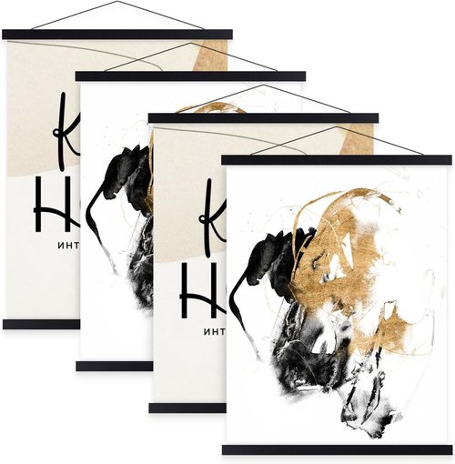 Benjia Poster Frames - 4 Pack Light Wood Magnetic Hangers for 24x36 & 24x18 Art Prints | Black