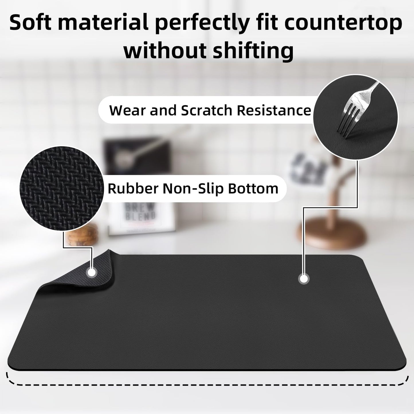 LOPNUR Dish Drying Mat - Super Absorbent Diatomite Kitchen Counter Pad | Large 24"x16", Heat Resistant, Anti-Slip Black