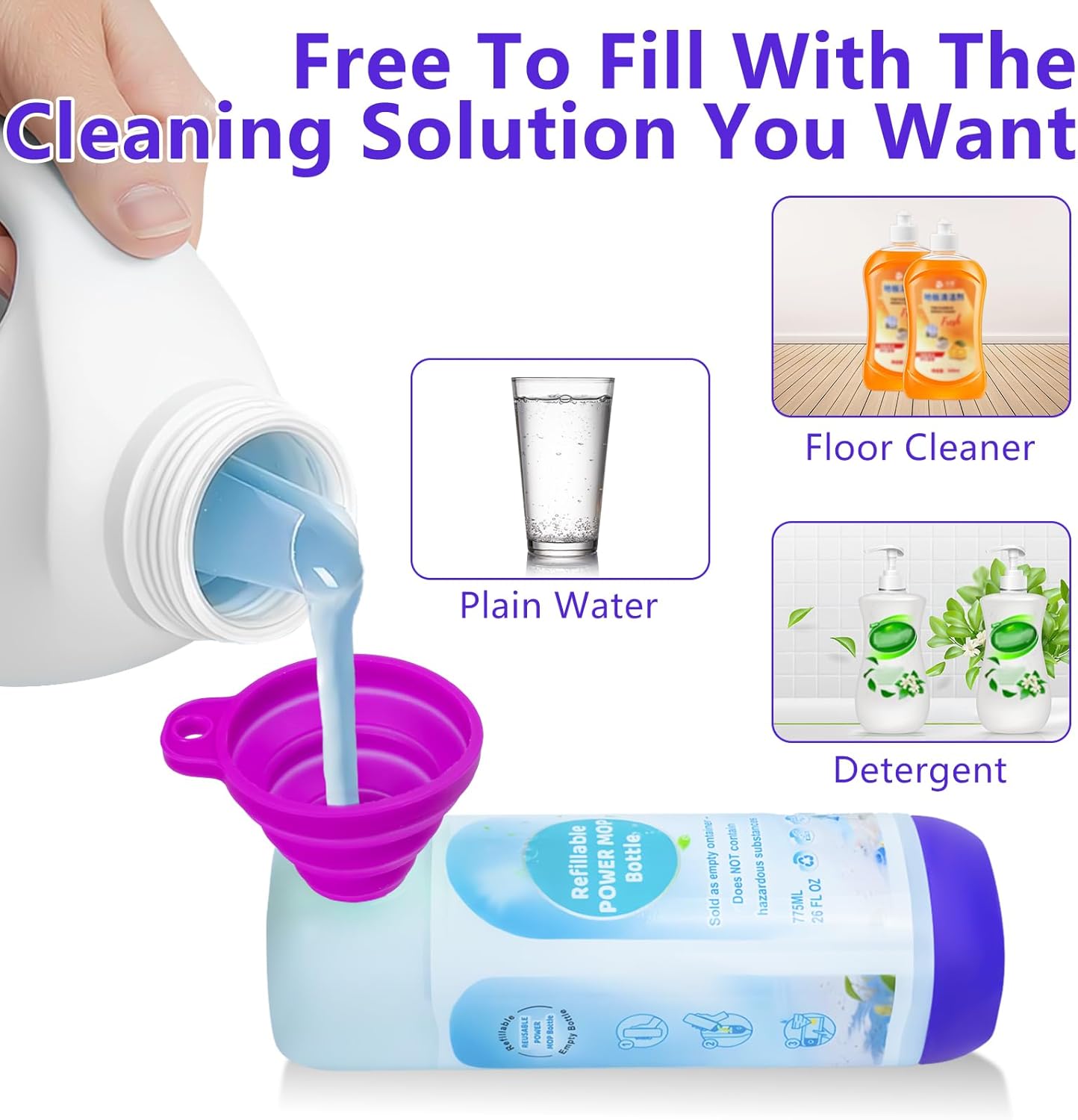 Skiennix Refillable Power Mop Bottle - Leak-Proof HDPE Container for Swiffer PowerMop | 775ML / 26 FL OZ