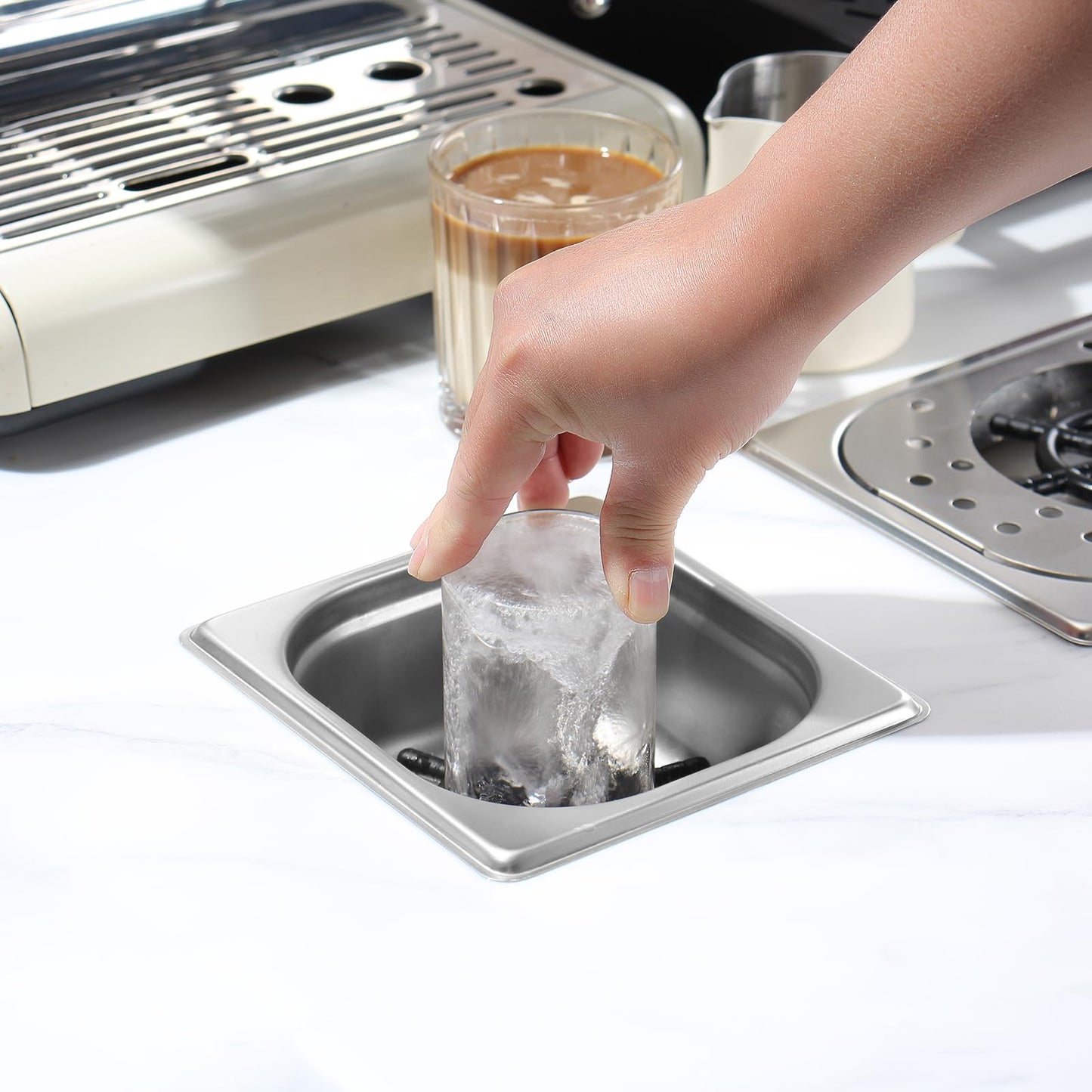 Pitcher Rinser , DIBTSA Automatic Glass Cup Washer , 304 Stainless Steel Coffee Milk Tea Cup Cleaner, for Home Kitchen Hotel Bar Restaurant (6.9x6.3x2.6 Inch)