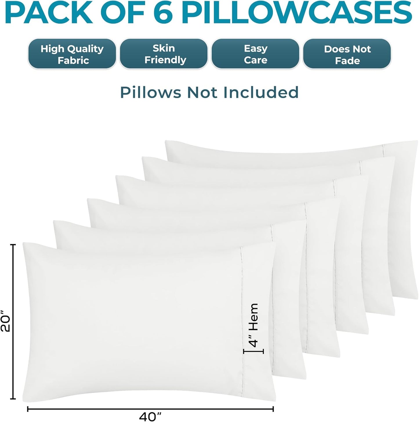 Utopia Bedding King Pillow Cases - 6 Pack - Soft Brushed Microfiber - Fade Resistant 20 X 40 Inches (White)