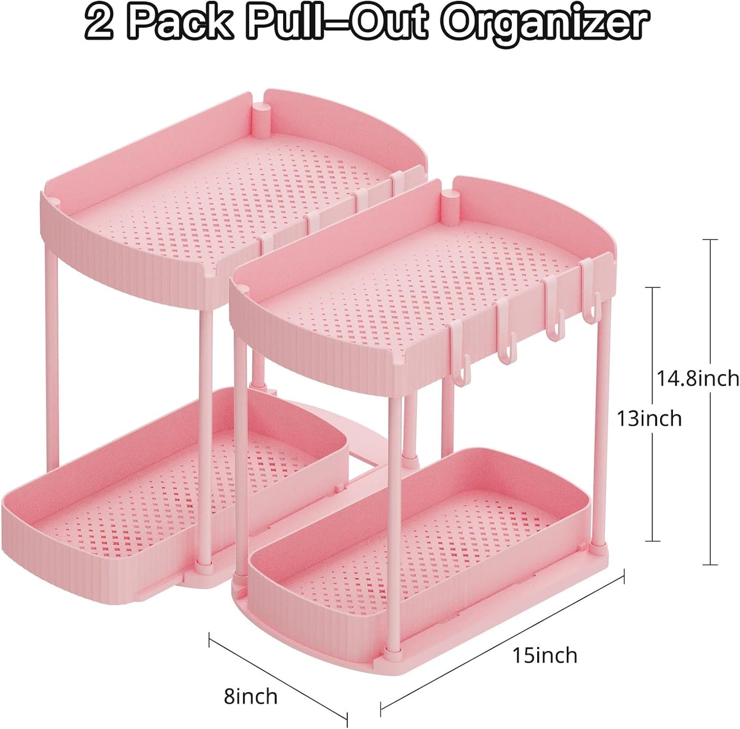 Ukeetap Multi-Purpose Pull-Out Storage Organizers - Under Sink & Cabinet Solutions | 14.8 Inch, Pink