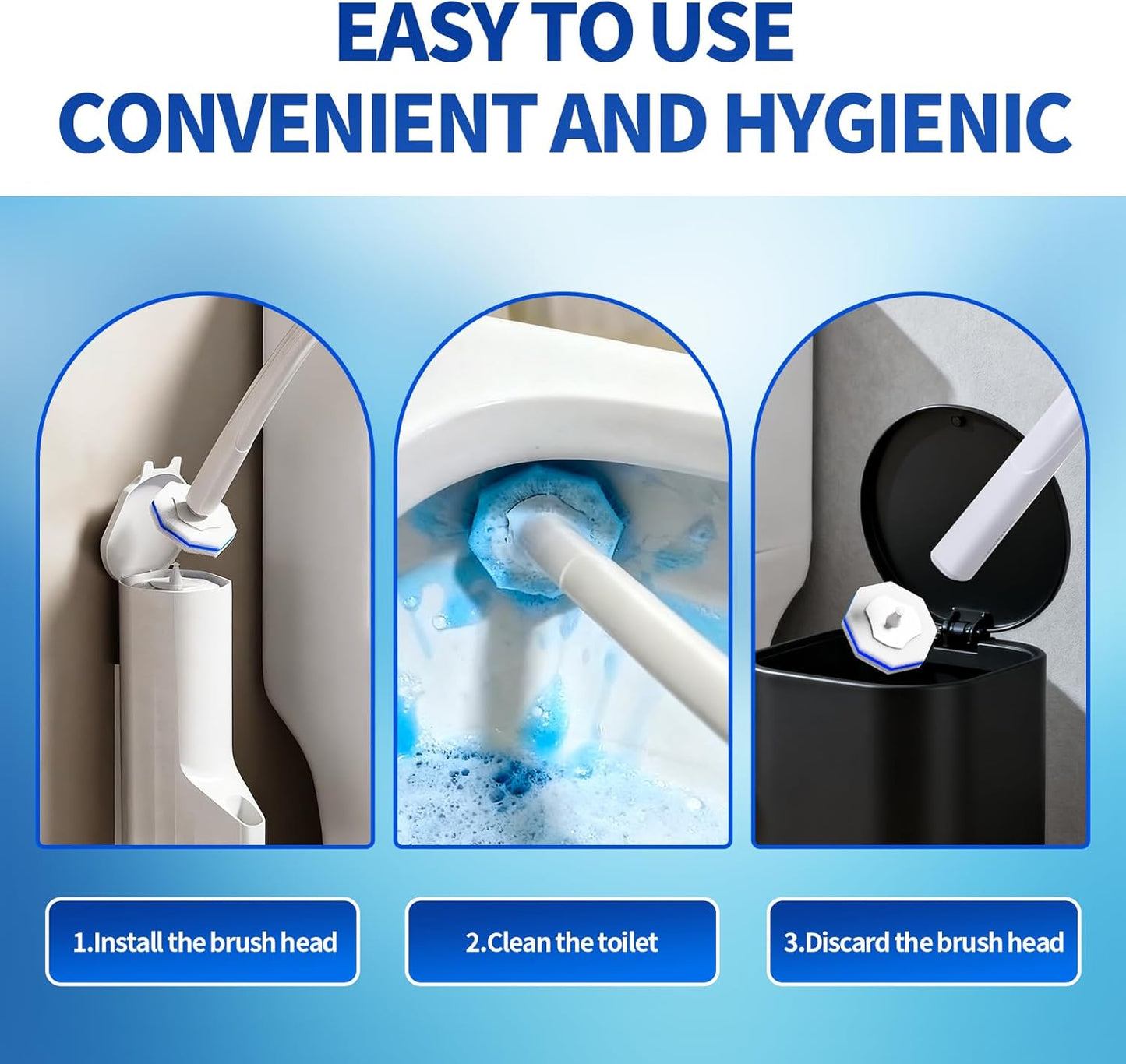 Skiennix Disposable Toilet Brush Set - 60 Replacement Heads & Storage Case for Deep Cleaning