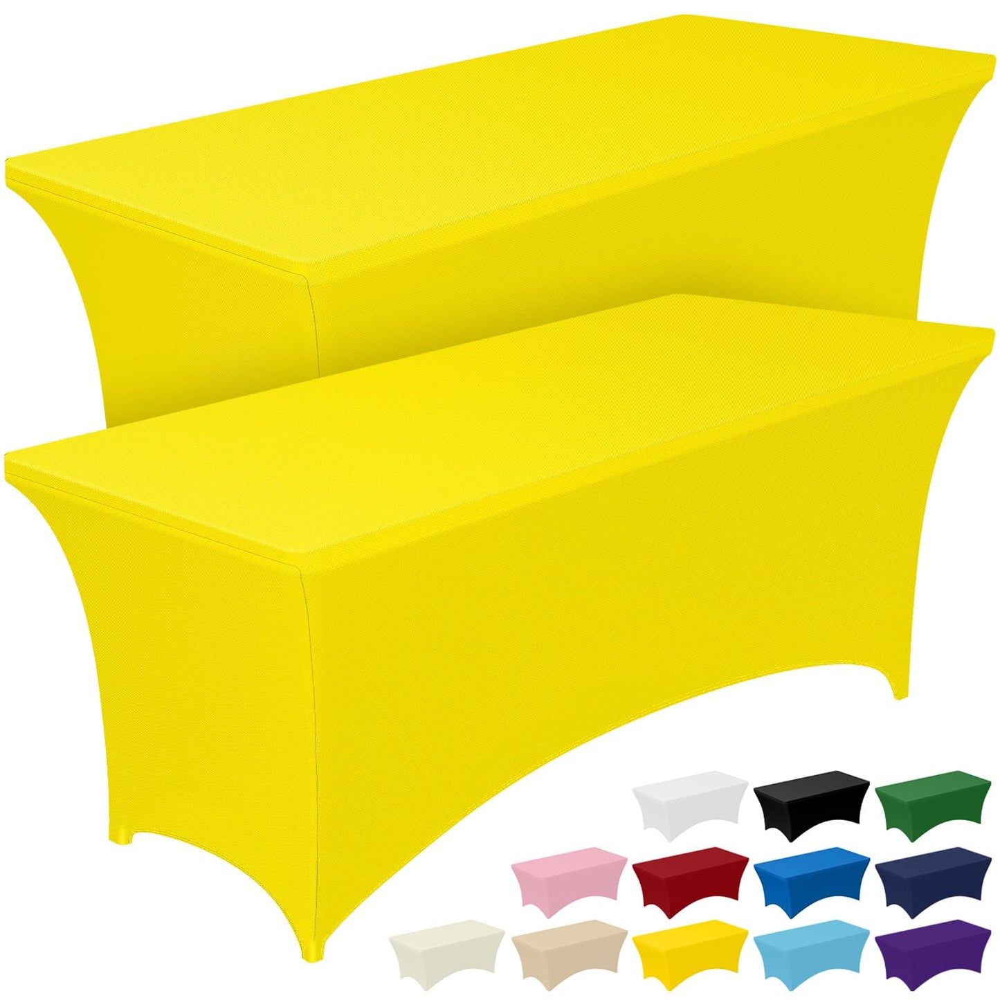 Pureegg Spandex Tablecloth 6ft - 2 Pack, Fitted and Tight Cloth for Rectangle Table, Wrinkle-Free and Stretch Table Cover for Party, Wedding, Banquet and Birthday, Yellow