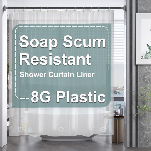 AmazerBath Extra Long Clear Shower Curtain - 84 Inches, Heavy Duty PEVA with Weighted Stones & Grommets
