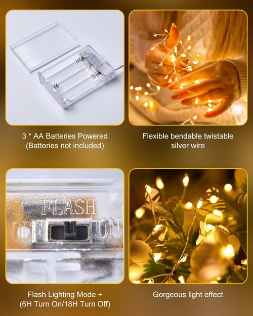 Fairy Lights Battery Operated, 60 LED Fairy String Lights Waterproof Silver Wire 5 Feet Firecracker Starry Light for DIY Wreath Home Wedding Bedroom Mason Jar Holiday Christmas Ramadan Decorations