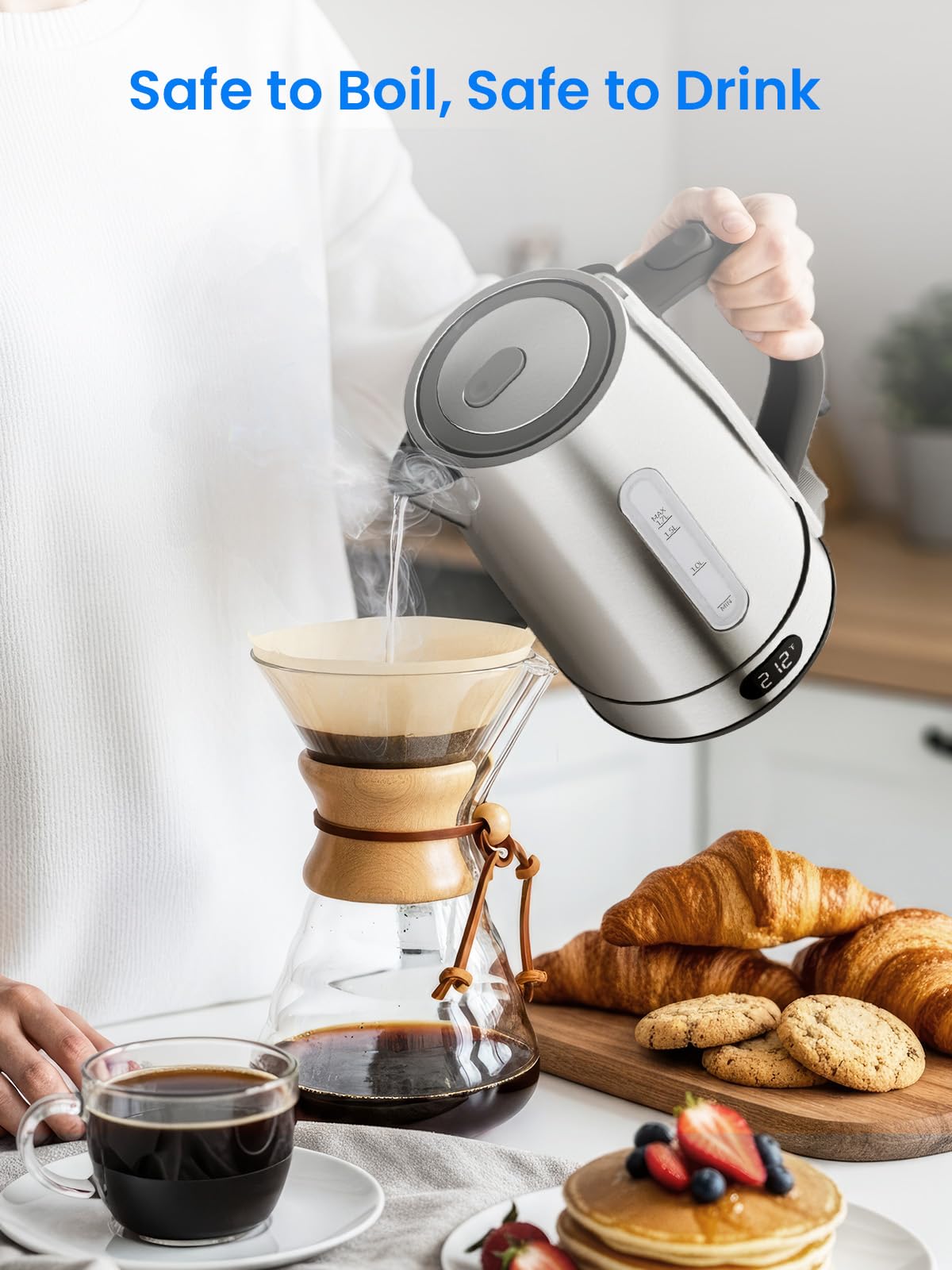 Kismile 1.7L 1500W Electric Kettle with 7-Precision Temperature Control, 2h Keep Warm, Auto Shut-Off, Water Level Window, Water Boiler for Coffee & Tea