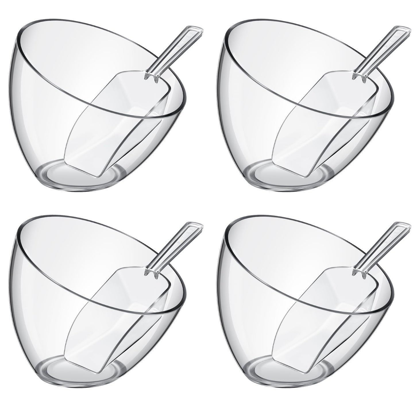 Hoolerry 8 Pcs Serving Bowls Kit Include Plastic Bowls for Parties and Popcorn Measuring Scoops Acrylic Plastic Kitchen Angled Candy Scoops for Office Canister Salad Cooking(Clear,35 oz)