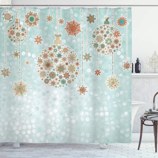 Vintage Christmas Shower Curtain with Snowflakes - 69" x 70" Winter Decor Set
