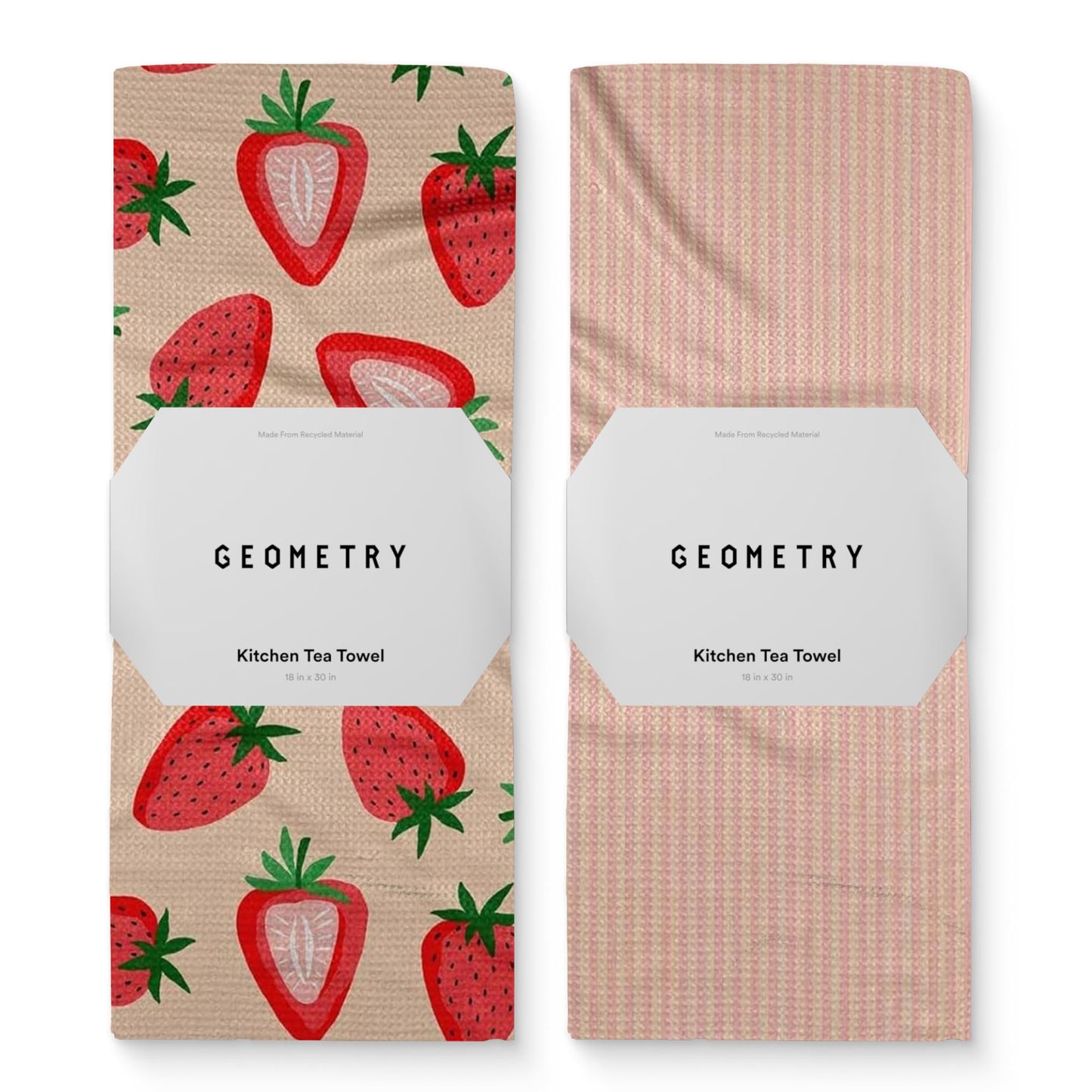 GEOMETRY Spring Kitchen Towels - Quick Dry Microfiber Cloth Spring & Summer Dish Towels for Kitchen Drying - Premium Quick Dry Towel - Strawberry Sunshine, 18" x 30" - 2-Pack