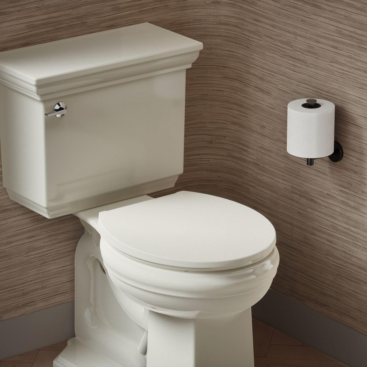 KOHLER K-27332-0 Glissade ReadyLatch Quiet Close Round Toilet Seat, White, Grip-Tight Hardware, Quiet Close Lid Prevents Slamming
