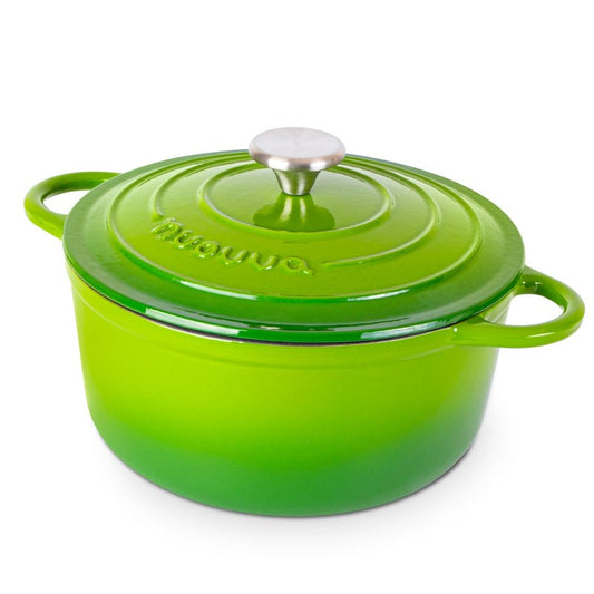 Cast Iron Pot with Lid-Non-Stick Ovenproof Enamelled Casserole Pot, Oven Safe up to 500° F-Sturdy Dutch Oven Cookware - Green, 5-Quart, 24cm-by Nuovva