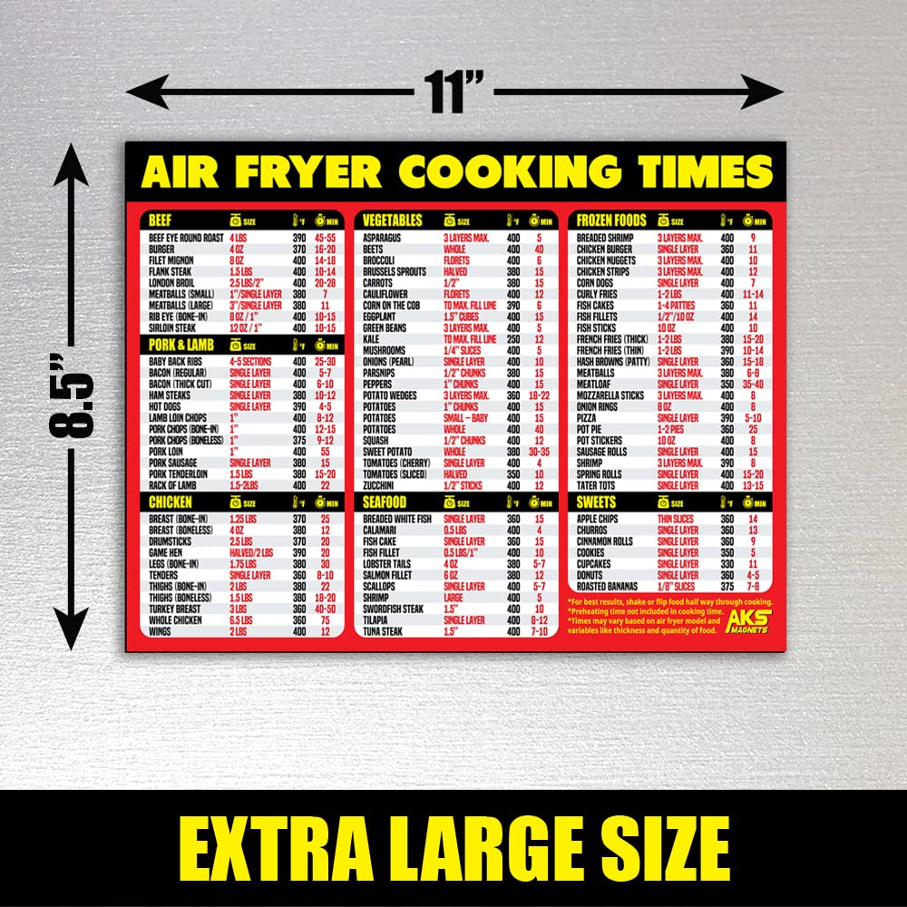 Air Fryer Magnetic Cheat Sheet - Large Print Easy to Read Airfryer Accessory - Air Fryer Cooking Times Chart Magnet, Airfry Cookbook Guide, Kitchen Cheat Sheet, Airfryer Oven Accessories 2026 (Red)