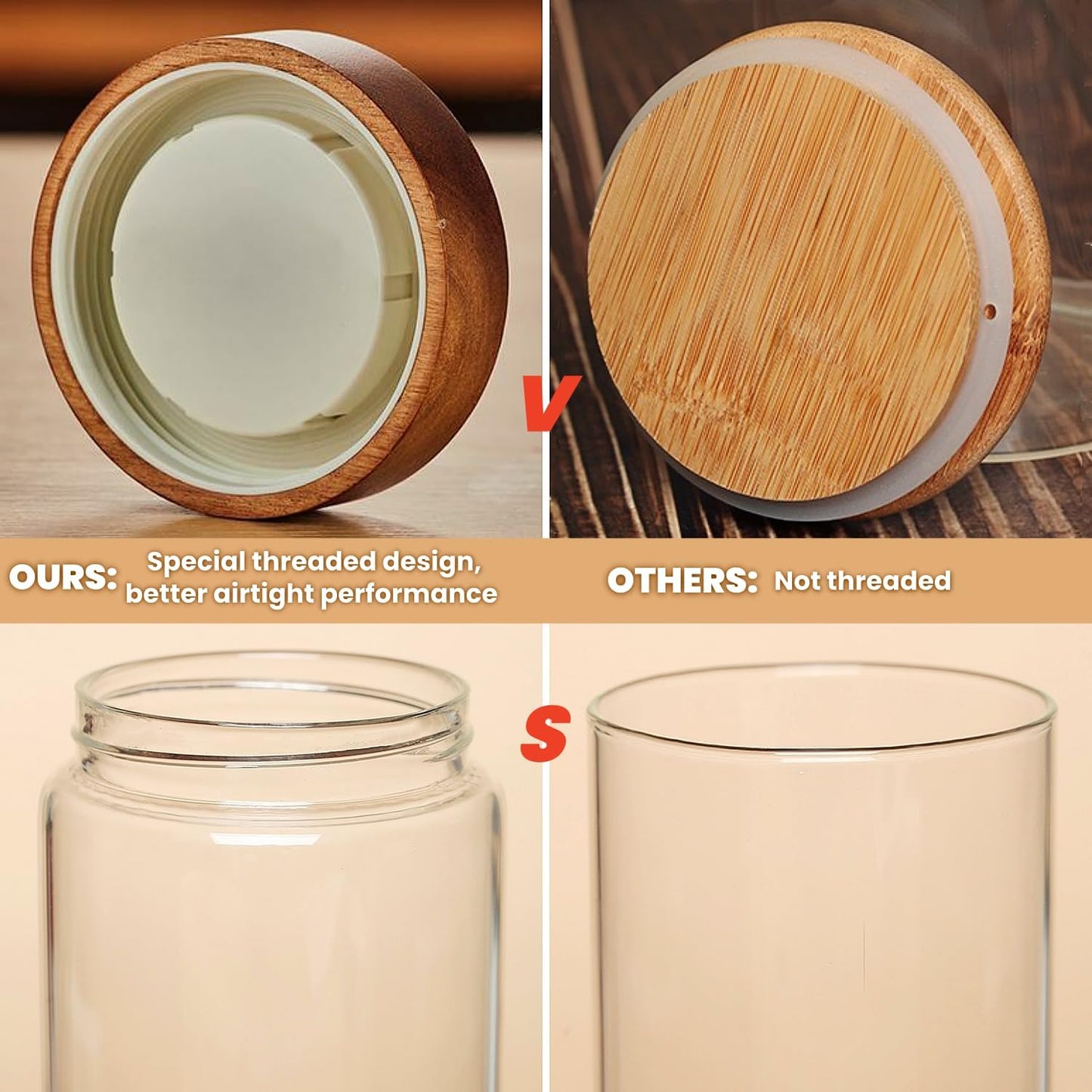 Skiennix Glass Food Storage Jar - Premium 17 Fl Oz Airtight Container with Wooden Lid | Ideal for Coffee, Tea, and Spices