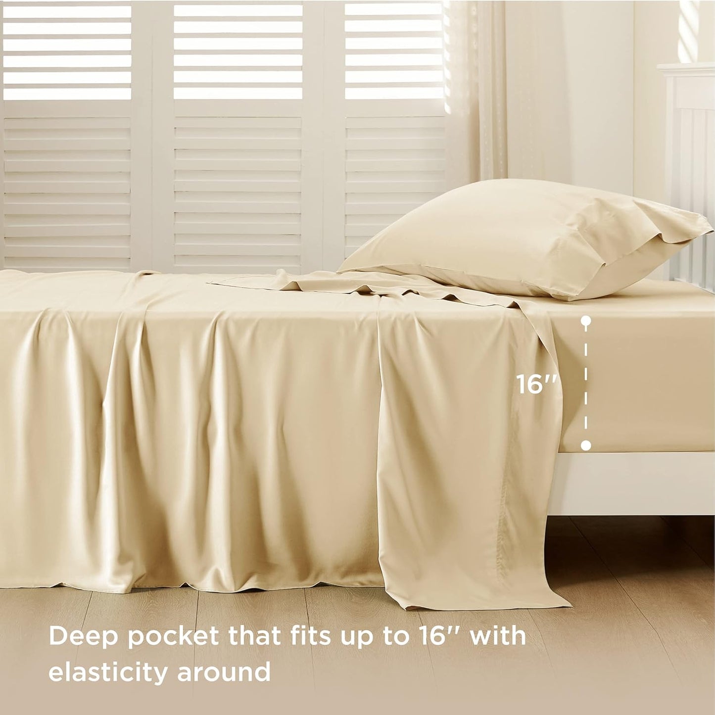 Bedsure Cooling Twin XL Sheets - Breathable & Soft Rayon from Bamboo, Deep Pocket Up to 16", Alabaster Gleam