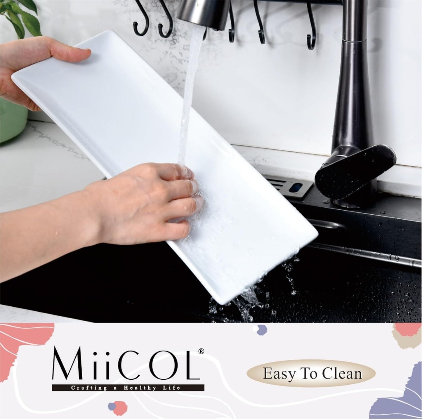 Miicol Porcelain Serving Platters - Set of 3 Large 14-Inch White Ceramic Trays for Parties & Buffets